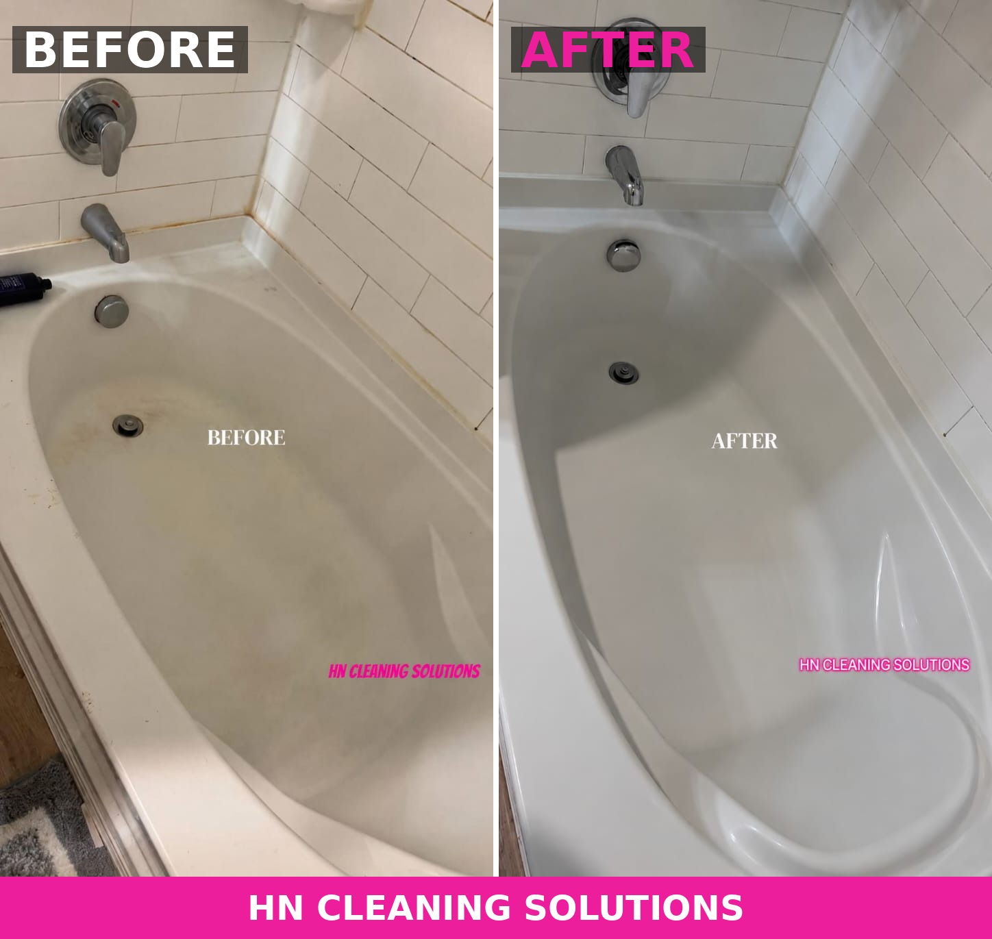 Before and after bathtub cleaning by HN Cleaning Solutions Hamilton