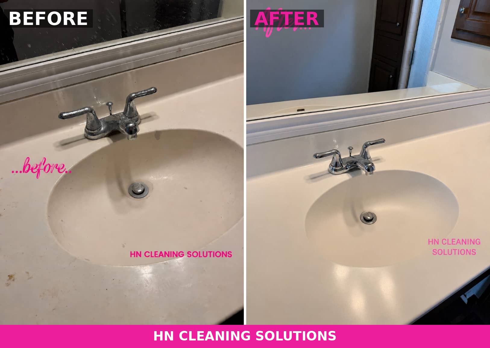 Before and after bathroom sink cleaning by HN Cleaning Solutions Hamilton