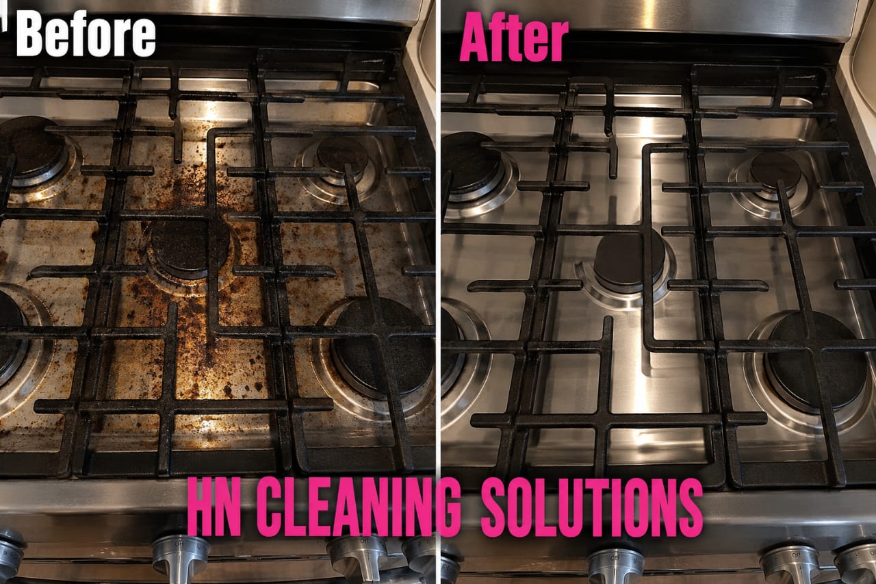 Before and after gas stove top cleaning by HN Cleaning Solutions Hamilton