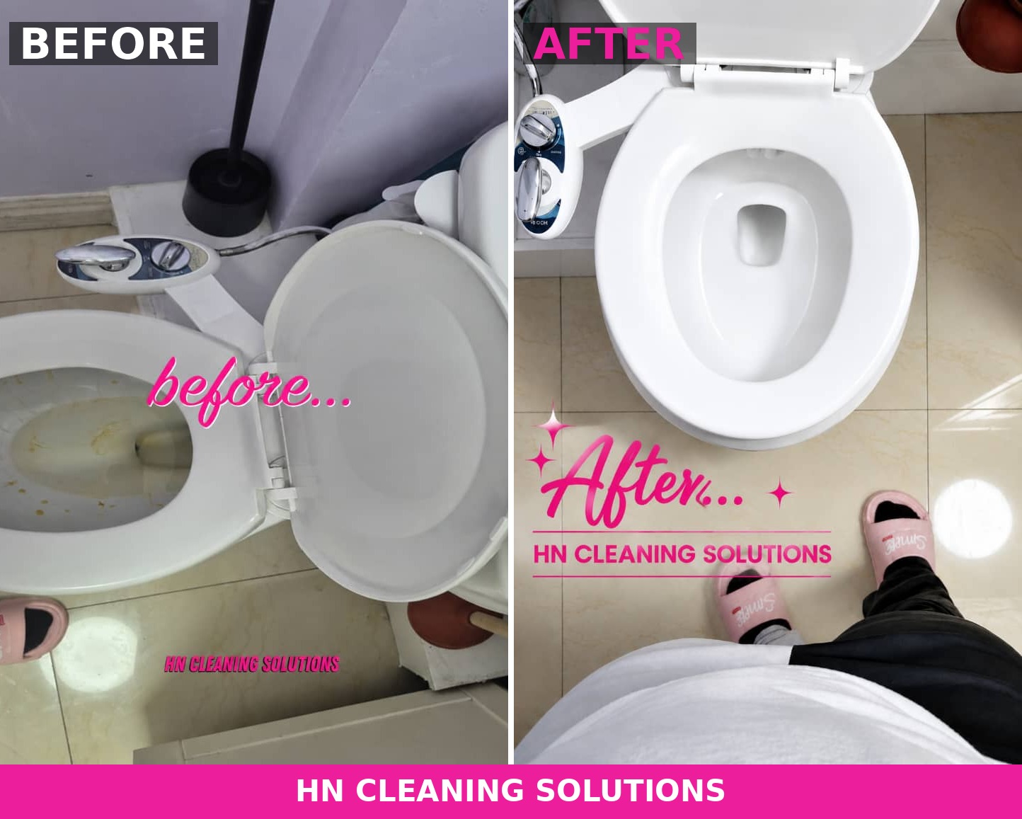 Before and after toilet deep clean cleaning by HN Cleaning Solutions Hamilton