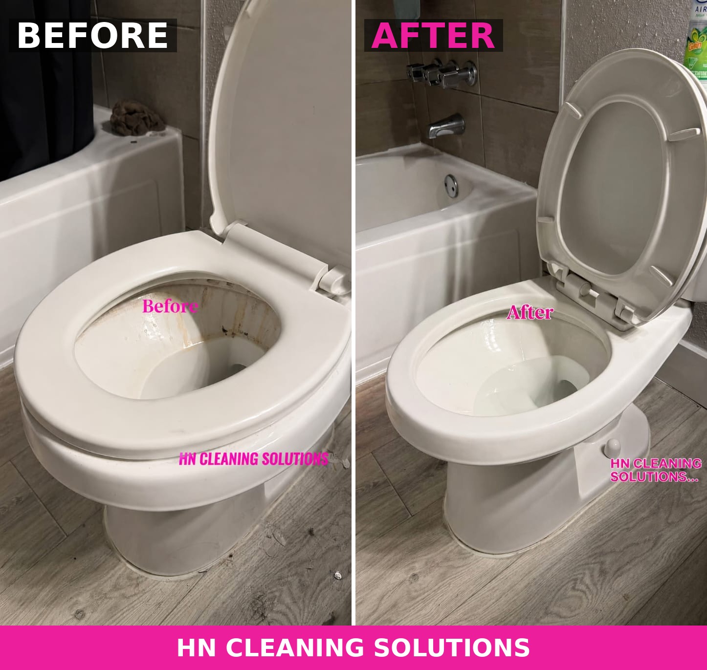 Before and after bathroom toilet cleaning by HN Cleaning Solutions Hamilton
